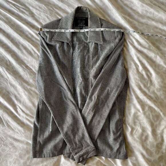 St. John Sport Petite Black & White Plaid Jacket with Silver Stud Detail - Picture 5 of 12